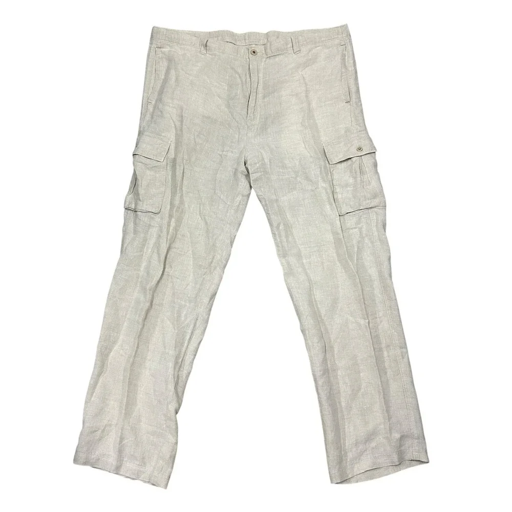 Tommy Bahama Linen Cargo Pants Mens Large 42X32 Gray Drawstring Relax Light